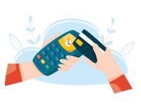Contactless payment by credit card. Pos terminal. Wireless mobile payment. Nfc concept. Online banking vector illustration